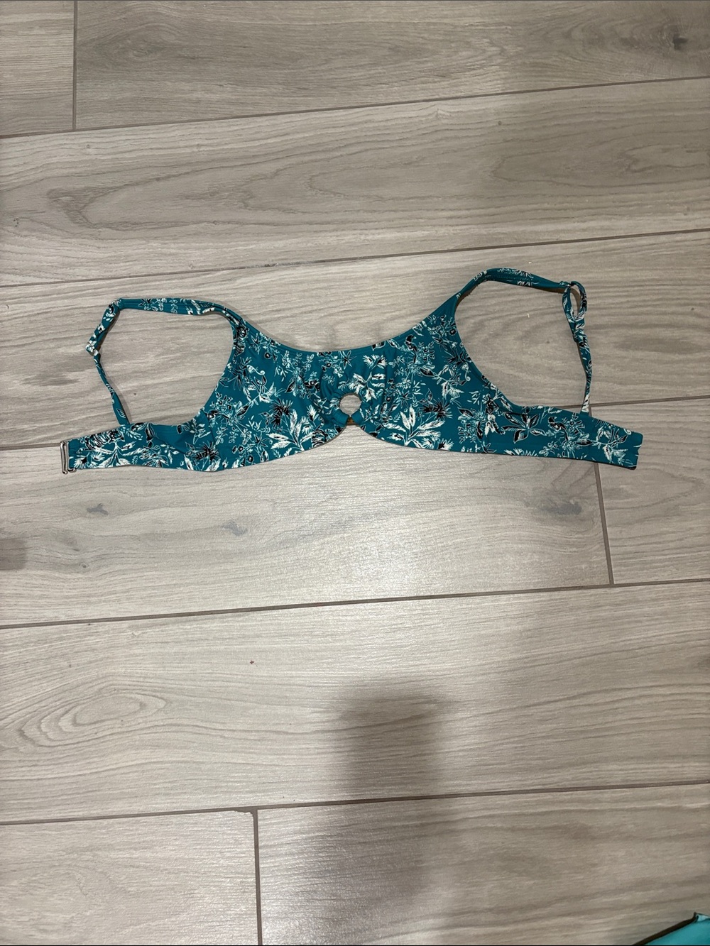 Teal Floral Underwire Bra with Center Cutout